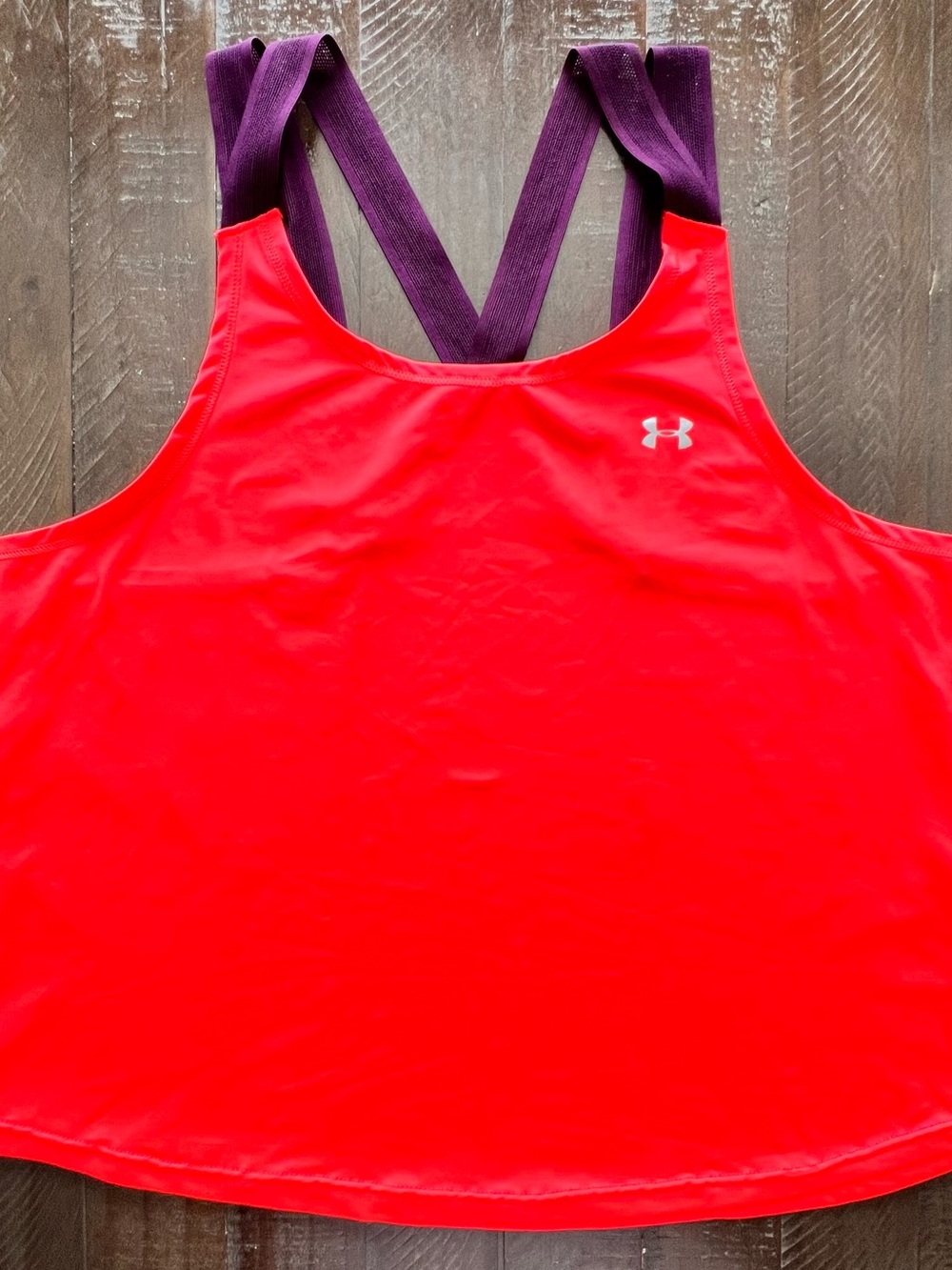 Under Armour Heat Gear Tank Top Women's XS Racerback Orange w/ Plum Mesh Straps